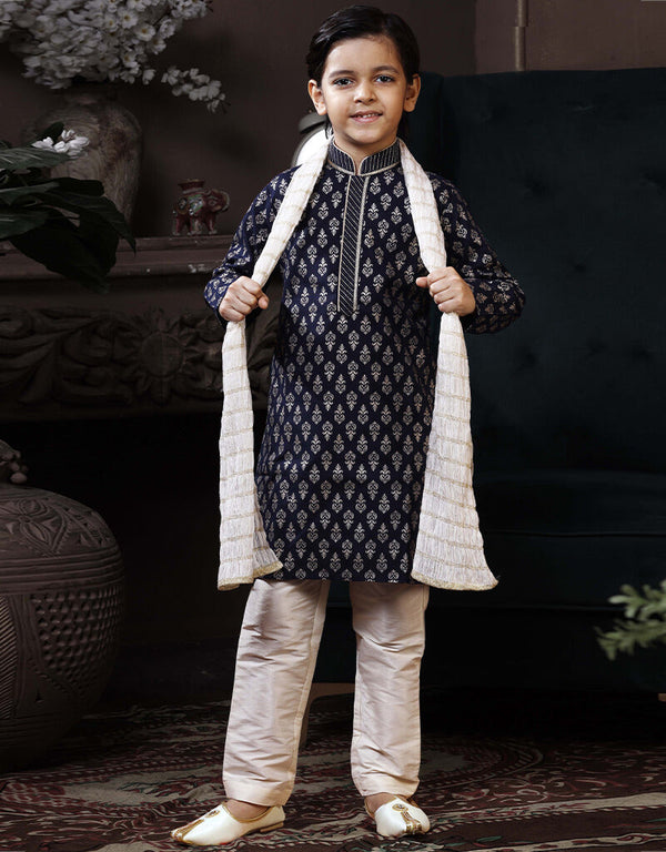 Navy Blue Kurta Pajama Cotton Printed