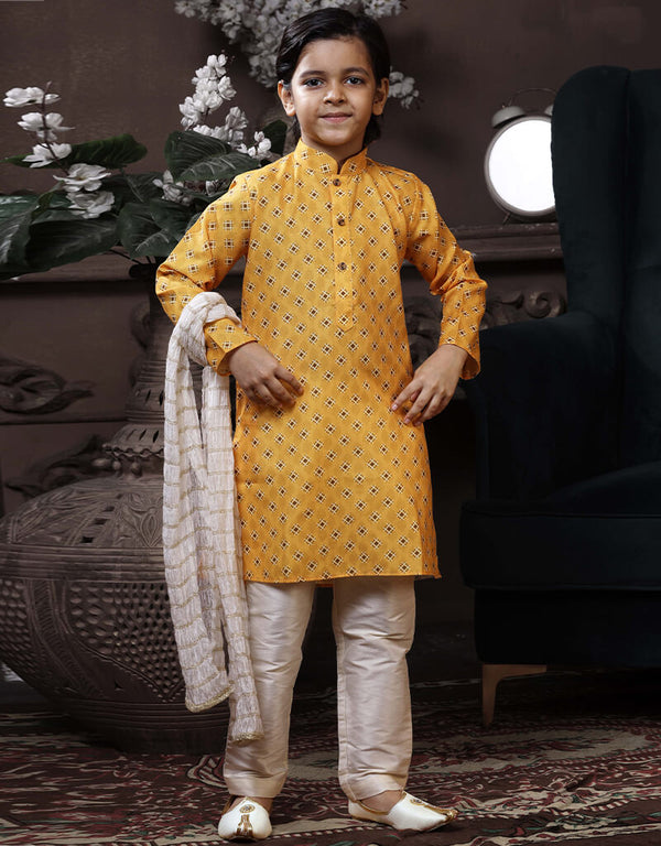 Yellow Kurta Pajama Cotton Printed