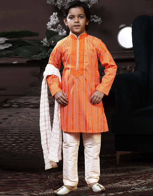 Orange Kurta Pajama Cotton Printed