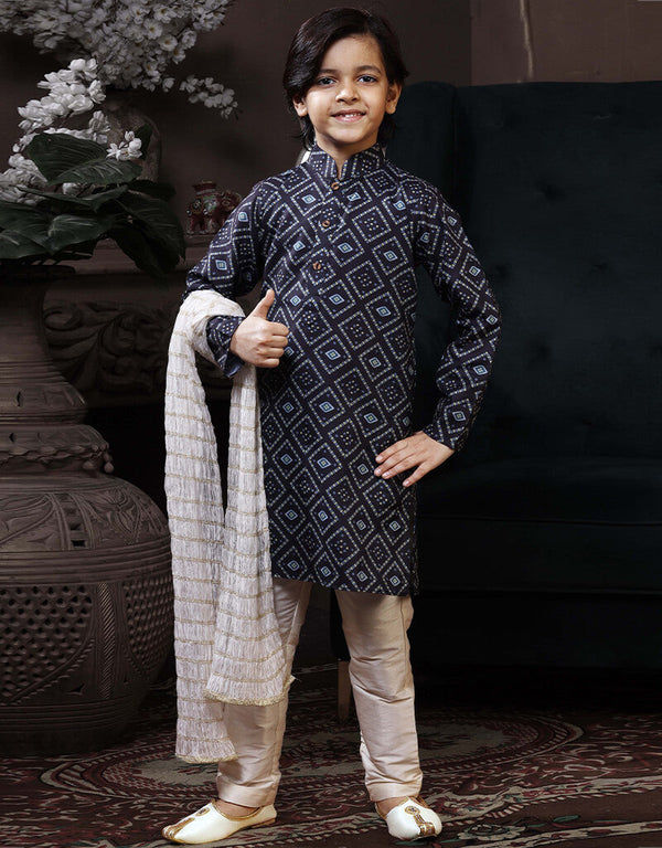 Navy Blue Kurta Pajama Cotton Printed