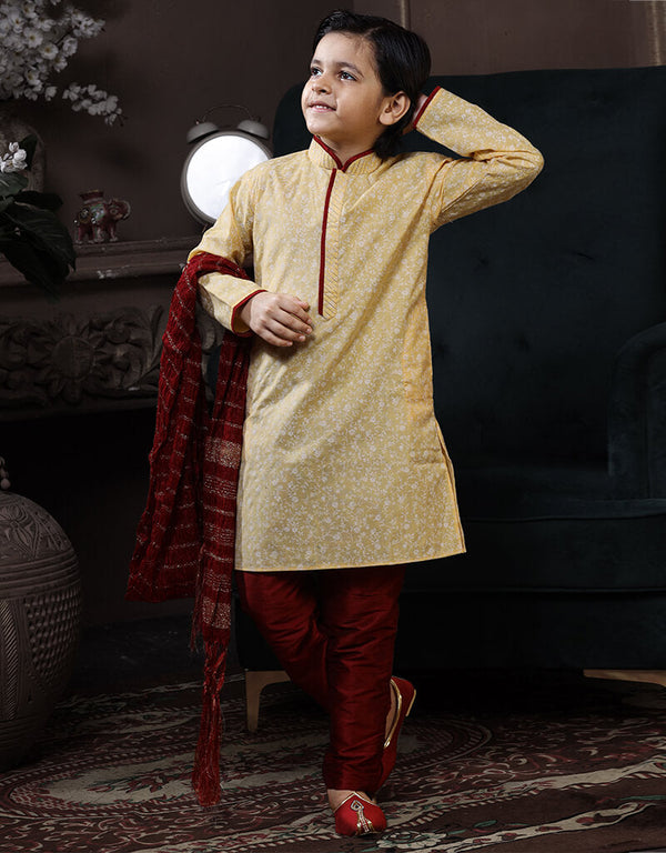 Yellow Kurta Pajama Cotton Printed