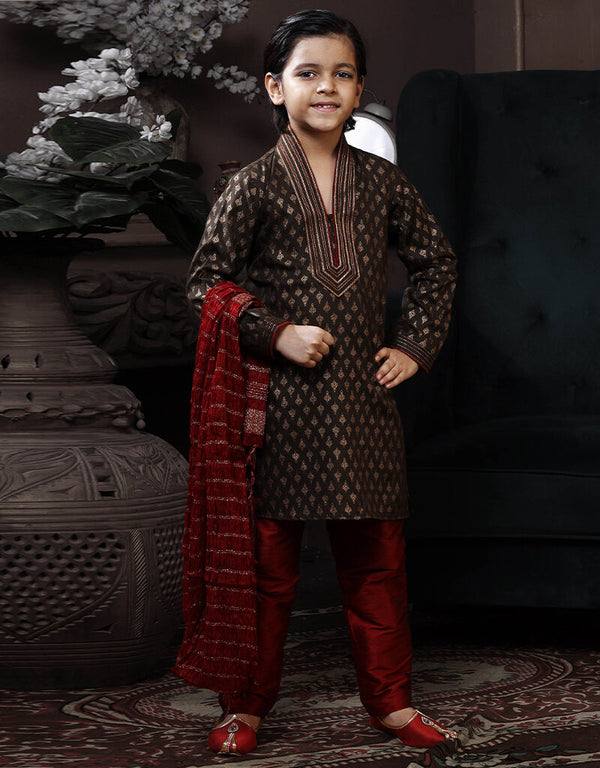 Dark Mehandi Kurta Pajama Cotton Printed