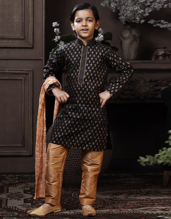 Black Kurta Pajama Cotton Printed