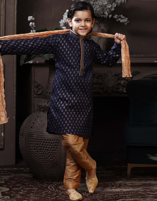 Navy Blue Kurta Pajama Cotton Printed