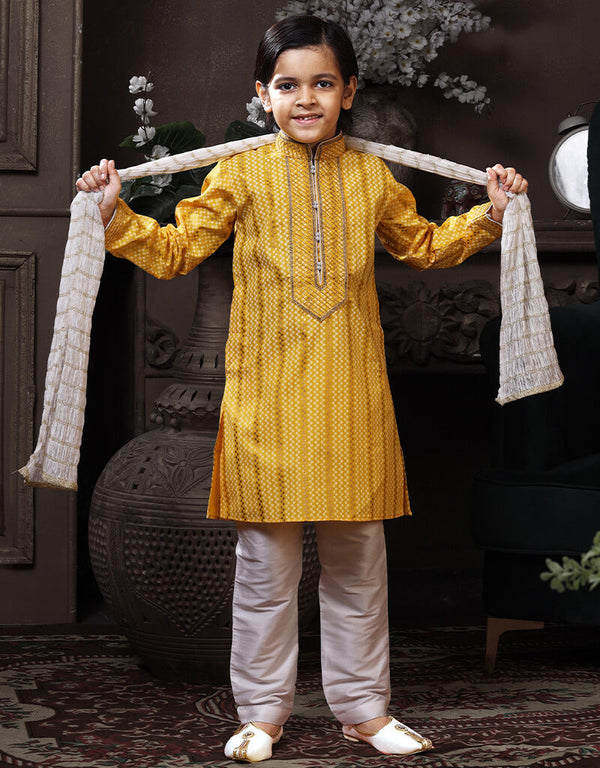 Yellow Kurta Pajama Cotton Printed