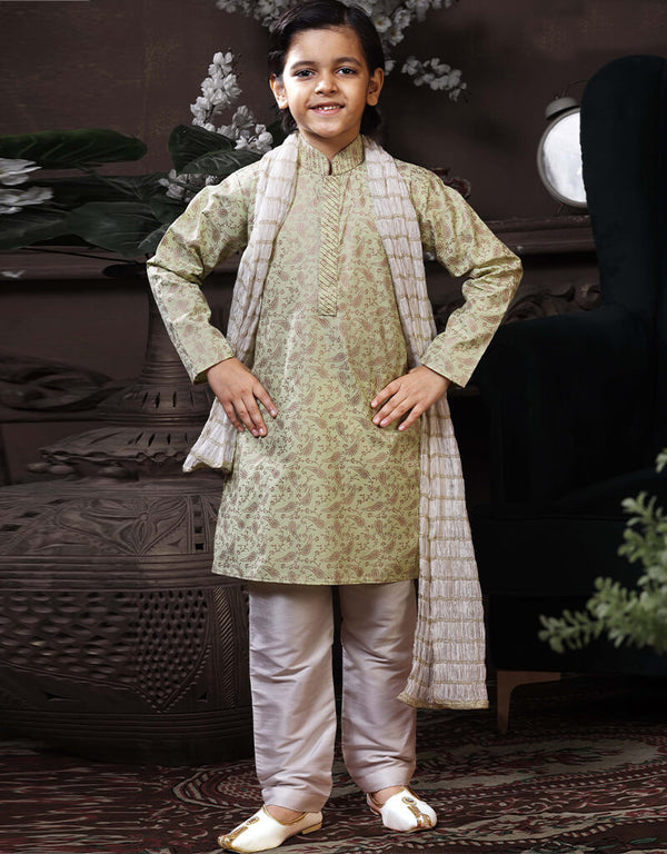 Light Pista Kurta Pajama Cotton Printed