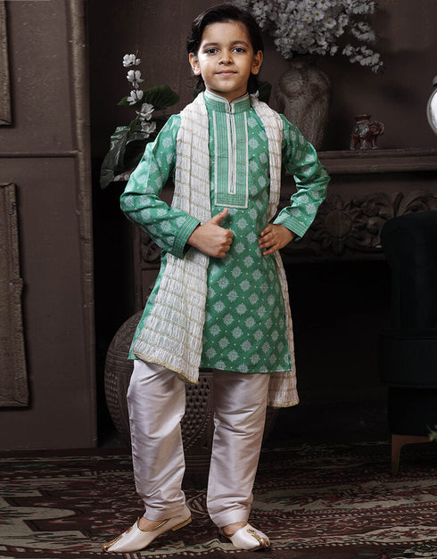 Pastel Green Kurta Pajama Cotton Printed