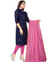 Navy Blue Chanderi Cotton Lengies Salwar Suit Closure View
