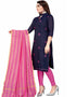 Navy Blue Chanderi Cotton Lengies Salwar Suit Back View