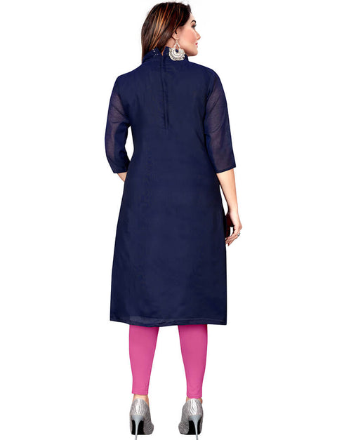 Navy Blue Chanderi Cotton Lengies Salwar Suit Salwar Kameez
