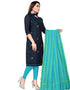 Navy Blue Chanderi Cotton Lengies Salwar Suit Closure View