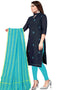 Navy Blue Chanderi Cotton Lengies Salwar Suit Back View