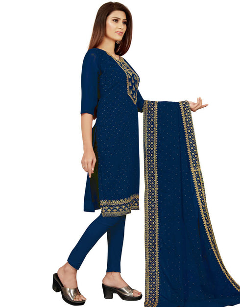 Blue Georgette Lengies Salwar Suit Closure View