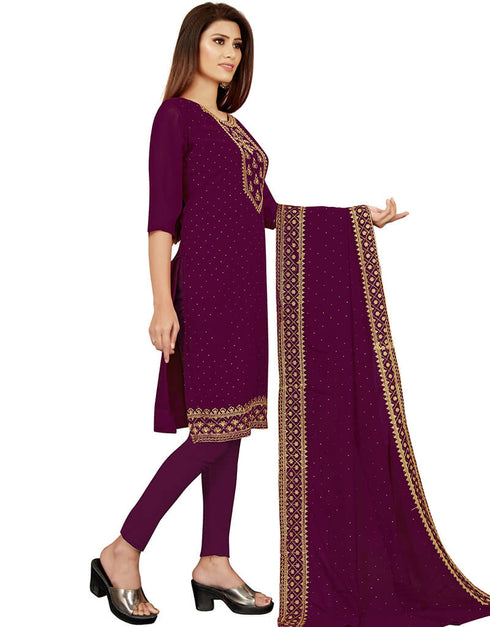 Wine Georgette Lengies Salwar Suit Closure View