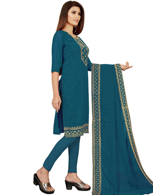Teal Georgette Lengies Salwar Suit Closure View
