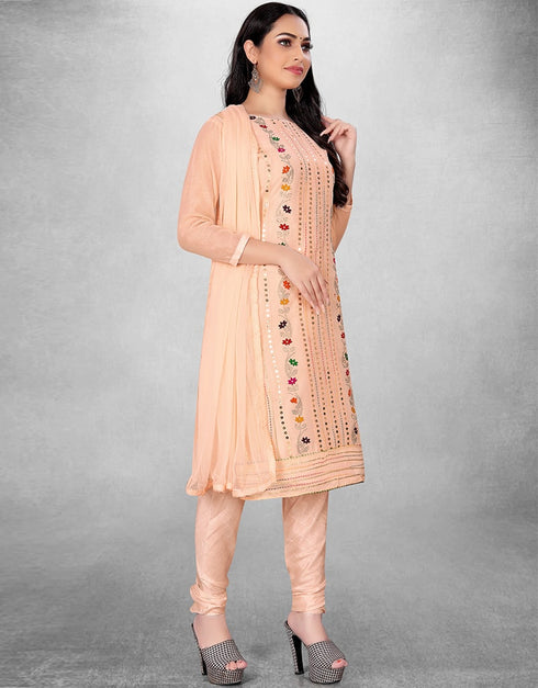 Light Peach Chanderi Chudidar Suit Closure View
