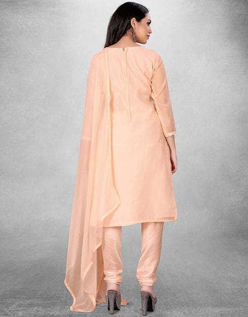 Light Peach Chanderi Chudidar Suit Back View