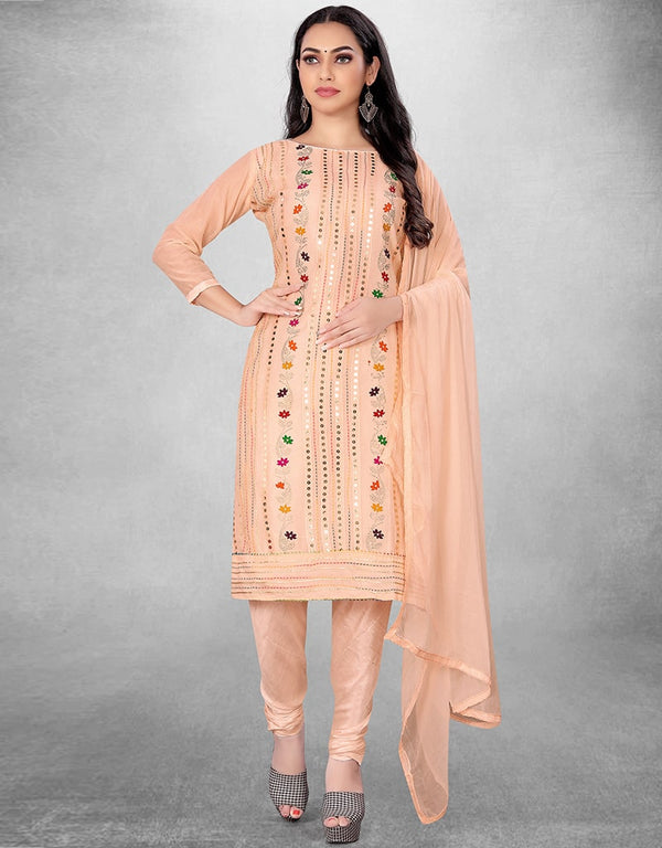 Light Peach Chanderi Chudidar Suit