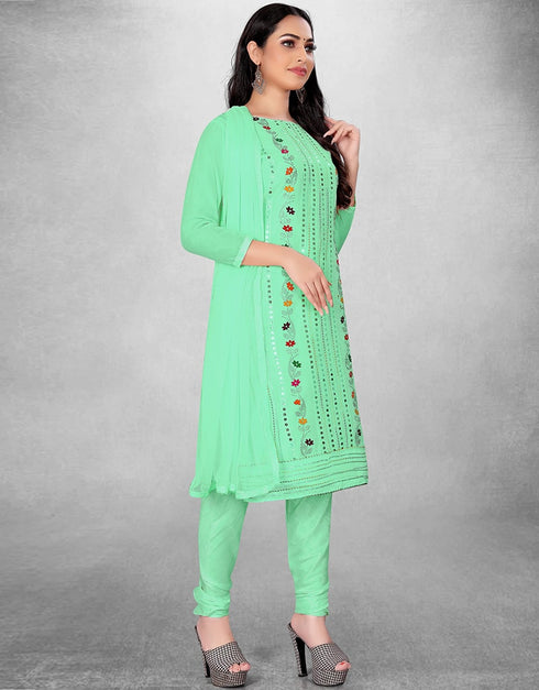 Mint Green Chanderi Chudidar Suit Closure View