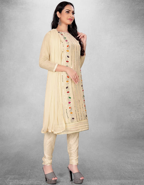 Beige Chanderi Chudidar Suit Closure View
