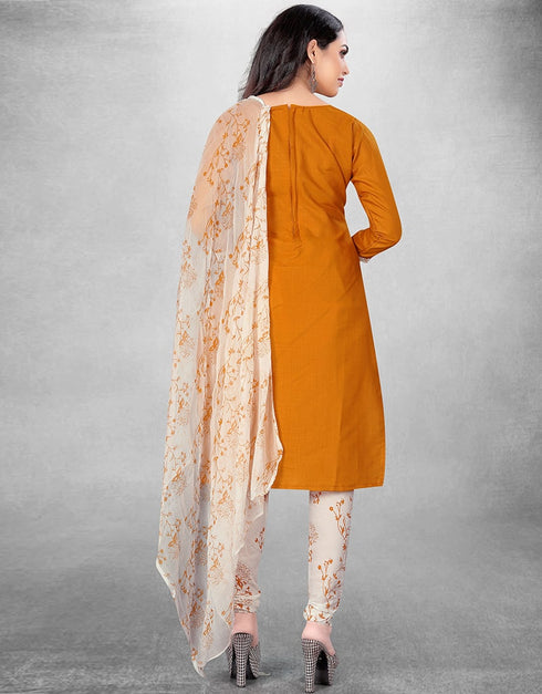 Light Brown Slub Cotton Chudidar Suit Back View