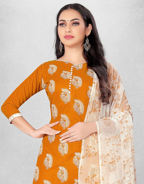 Light Brown Slub Cotton Chudidar Suit Salwar Kameez