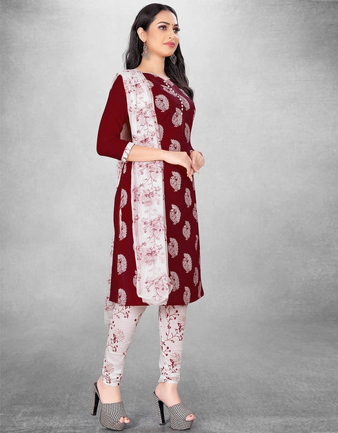 Burgendy Slub Cotton Chudidar Suit Closure View