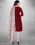 Burgendy Slub Cotton Chudidar Suit Back View