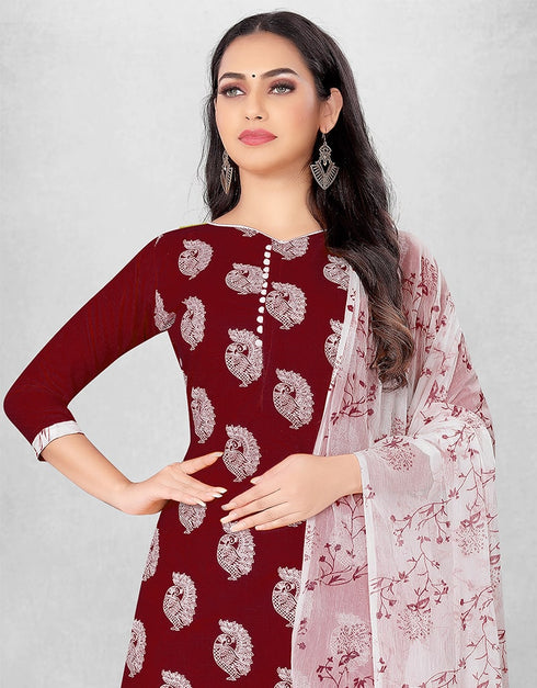 Burgendy Slub Cotton Chudidar Suit Salwar Kameez