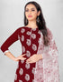 Burgendy Slub Cotton Chudidar Suit Salwar Kameez