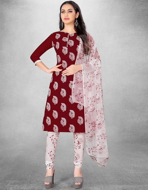Burgendy Slub Cotton Chudidar Suit