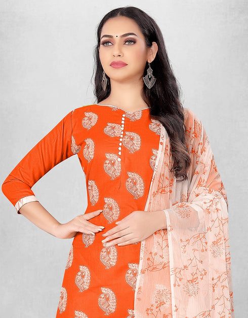 Orange Slub Cotton Chudidar Suit Salwar Kameez