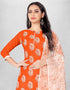 Orange Slub Cotton Chudidar Suit Salwar Kameez