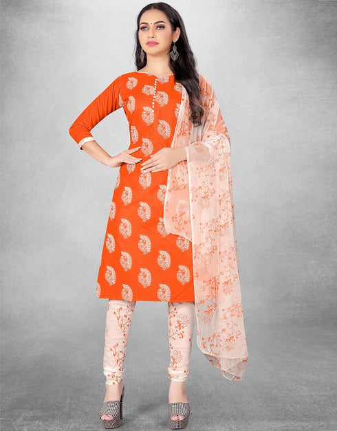 Orange Slub Cotton Chudidar Suit