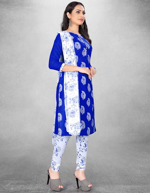 Blue Slub Cotton Chudidar Suit Closure View