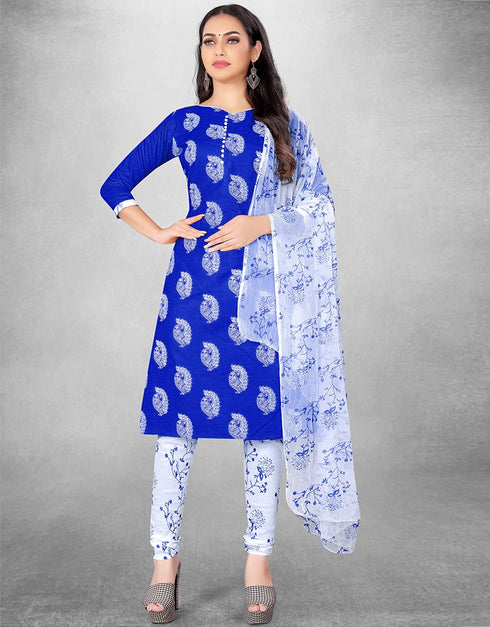Blue Slub Cotton Chudidar Suit