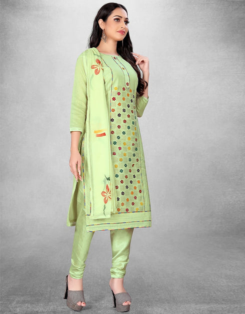 Lime Green Pure Modal Chudidar Suit Closure View