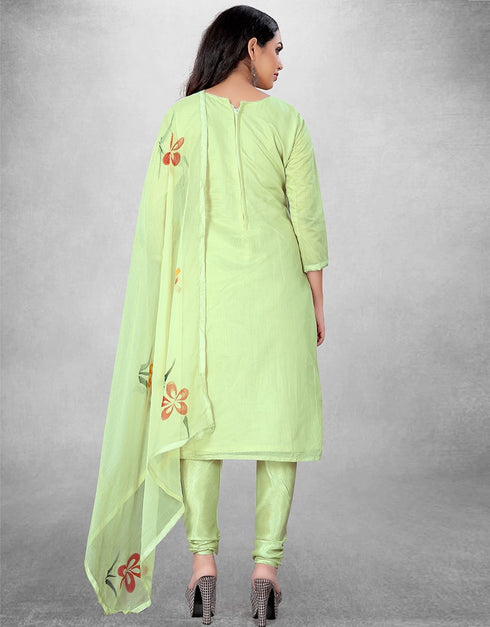 Lime Green Pure Modal Chudidar Suit Back View