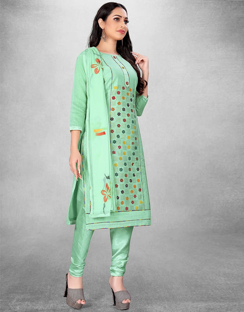Light Green Pure Modal Chudidar Suit Closure View