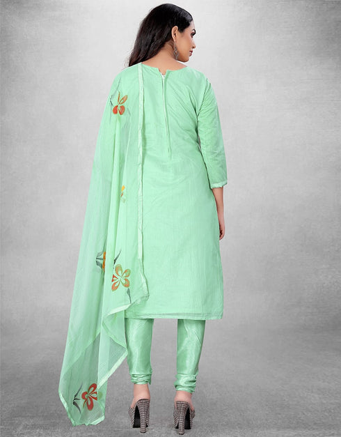 Light Green Pure Modal Chudidar Suit Back View