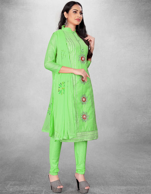 Parrot Green Pure Modal Chudidar Suit Closure View