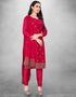 Cherry Red Georgette Chudidar Suit Closure View