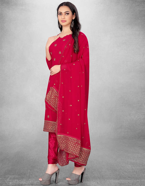 Cherry Red Georgette Chudidar Suit