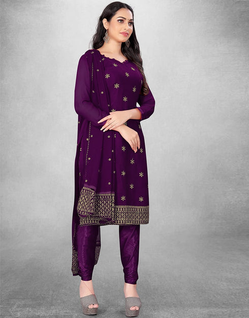 Purple Georgette Chudidar Suit Closure View