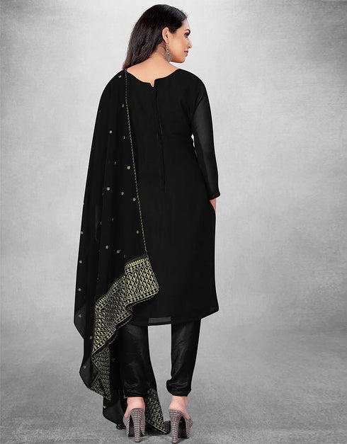 Black Georgette Chudidar Suit Back View