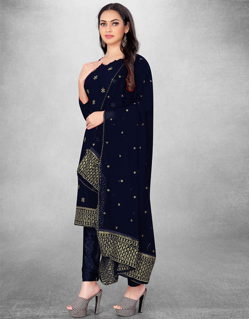Navy Blue Georgette Chudidar Suit Closure View