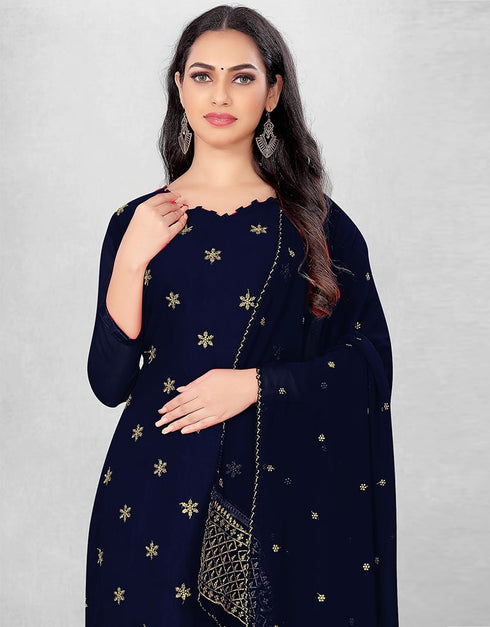 Navy Blue Georgette Chudidar Suit Back View