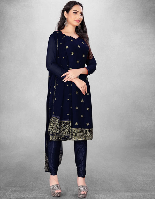 Navy Blue Georgette Chudidar Suit