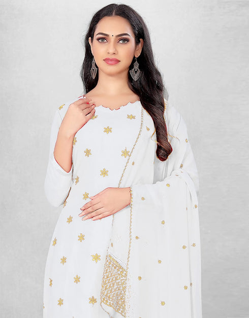 White Georgette Chudidar Suit Back View