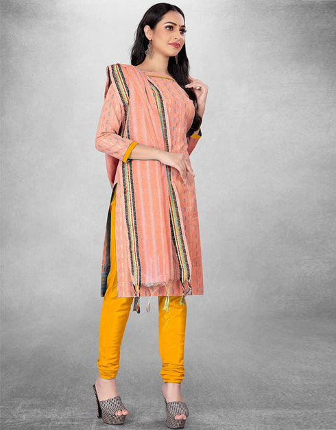 Peach Cotton Butti Chudidar Suit Closure View